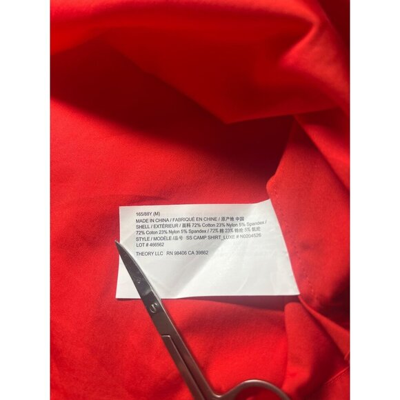 Theory Button Up Short Sleeve Camp Blouse Size MED Red Color - Picture 6 of 8